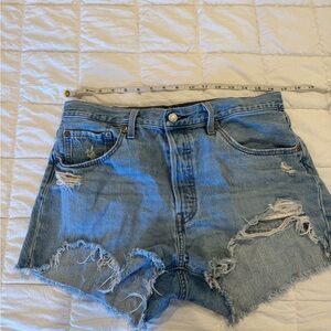Levi's Blue Distressed Jean Shorts